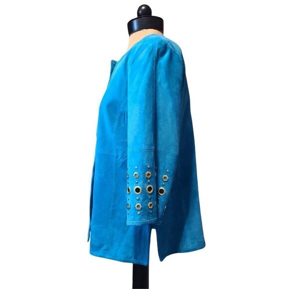 Linea Teal Leather Suede Jacket Small - Picture 4 of 7